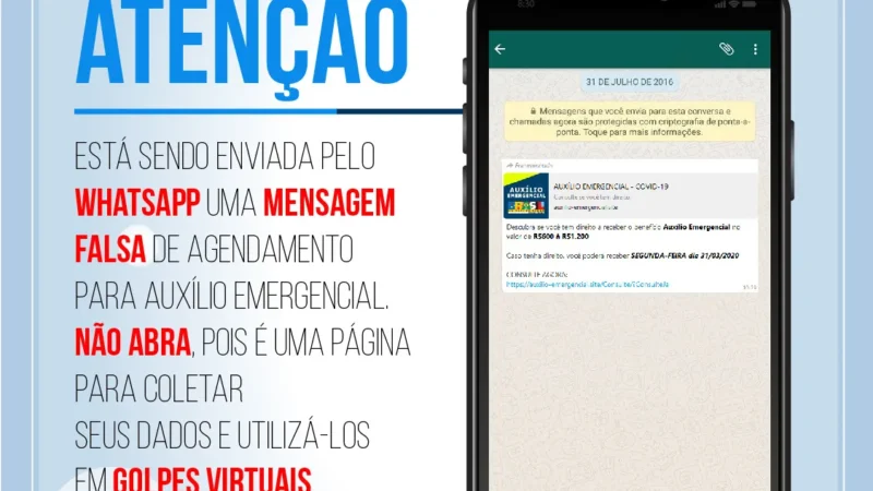 PM alerta usuários do Whatsapp sobre golpe do ‘auxílio coronavírus’