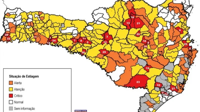 Estiagem deixa cidades em estágio crítico em SC