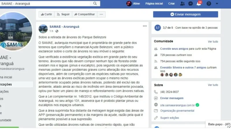 Samae comenta retirada de árvores do Parque Belinzoni