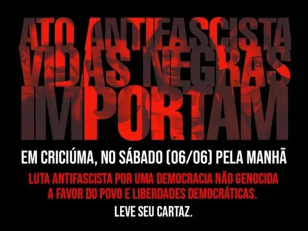Protesto antifascista acontece neste sábado em Criciúma