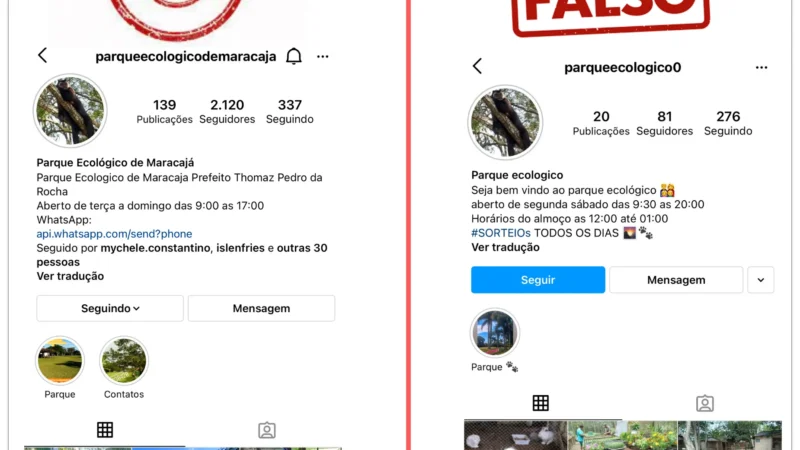 Perfil falso usa nome de parque ecológico no Instagram