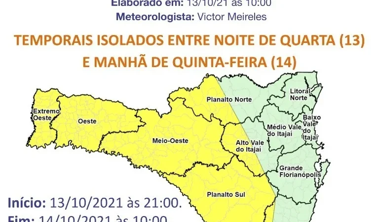 Região pode ter temporais nesta quinta