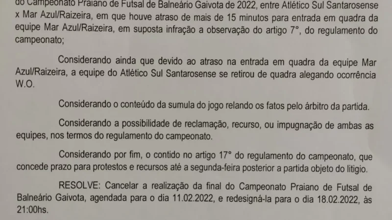 Transferida data da final do Praiano de Futsal da Gaivota