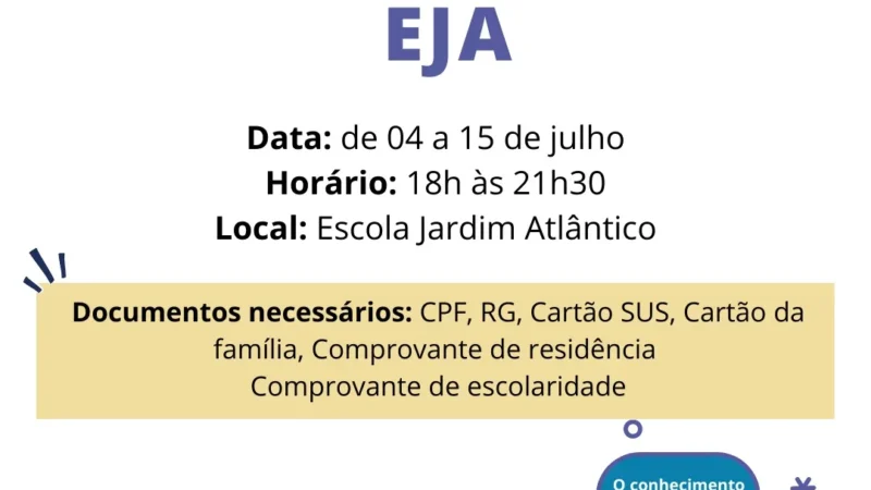 Matrículas na EJA iniciam na segunda-feira