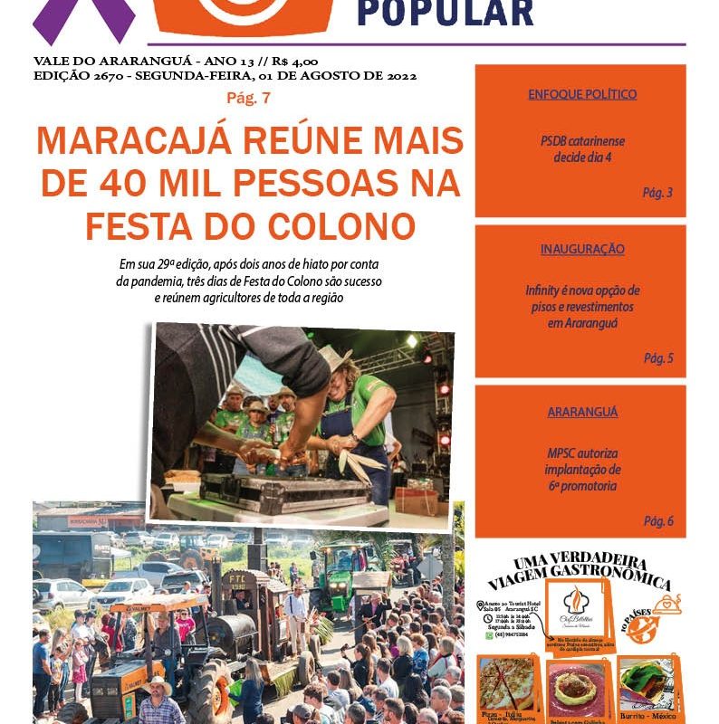 Edição 2670 – 01 de Agosto de 2022 – Segunda-feira – capa: Festa do Colono