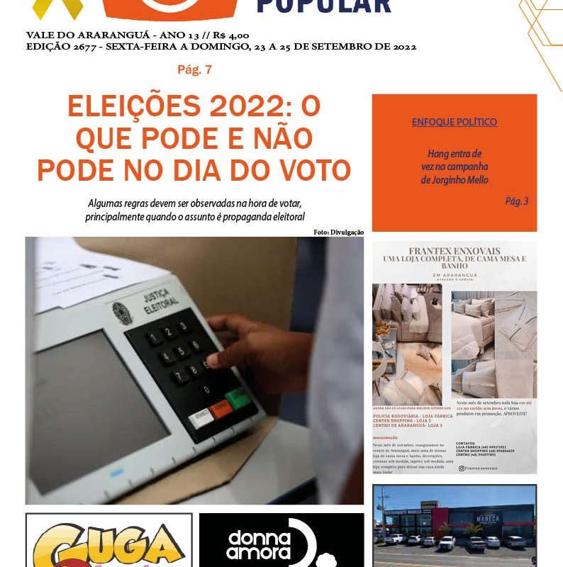 Edição 2703 – Jornal Enfoque Popular – sexta a domingo, 23 a 25/09/22 –