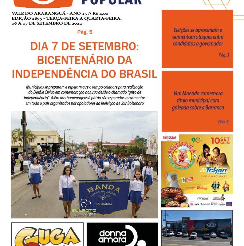 Edição 2695 – 06 a 07 de Setembro de3 2022 – Jornal Enfoque Popular – Dia da Pátria
