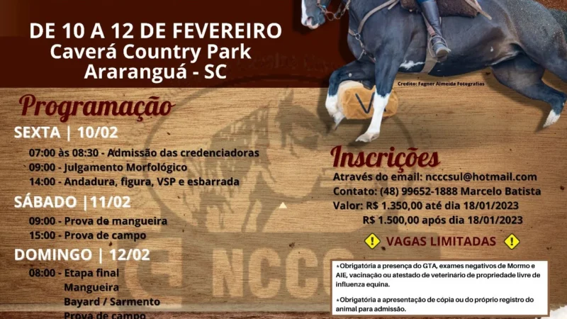 O Caverá Country Park será palco neste fim de semana, do maior evento de cavalos crioulos de Santa Catarina.