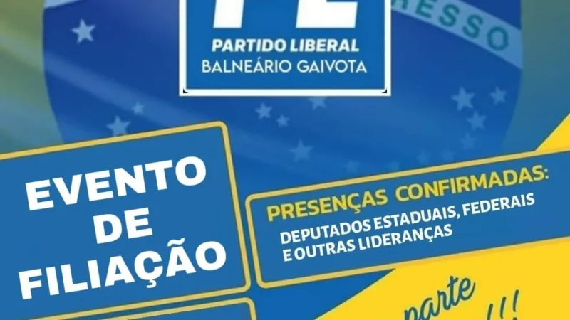 PL de Gaivota fará ato defiliação da noite de hoje em rua nova