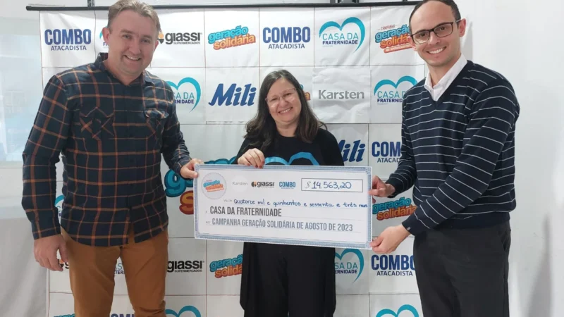 Geração Solidária: Karsten entrega doação de Agosto e Mili inicia a campanha de Setembro