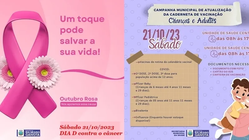 Gaivota faz Campanha Municipal de Atualização da Caderneta de Vacinação e Dia D do Outubro Rosa