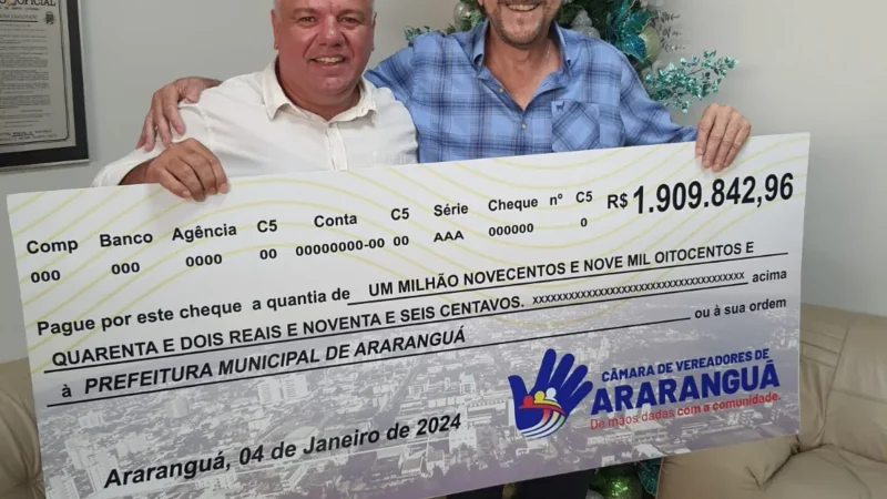 Câmara de Vereadores economiza e devolve quase R$ 2 milhões ao Executivo de Araranguá