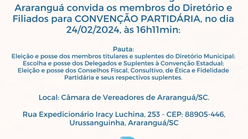 Convenção do PP será na Câmara de Vereadores no sábado, 24