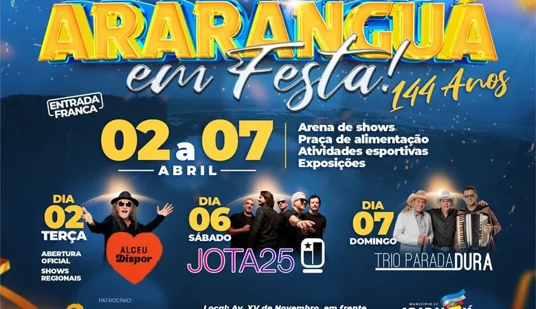 Programação Araranguá em festa – 144 anos