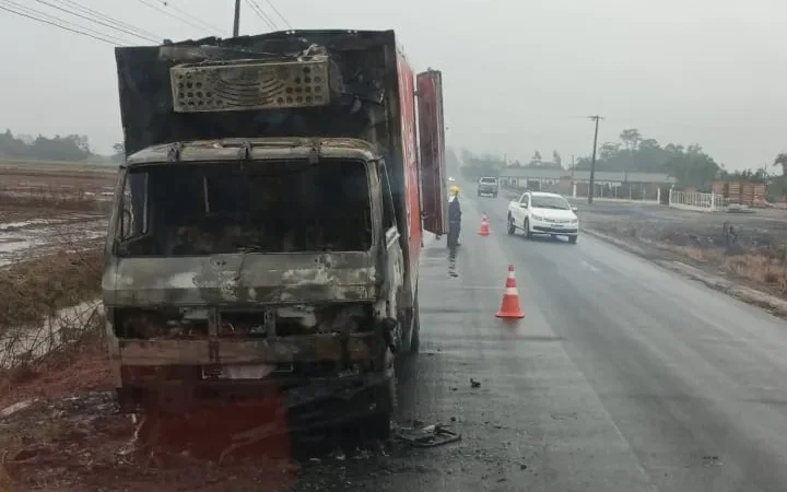 Caminhão de frios incendeia em Turvo