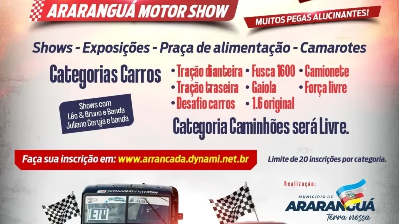 Prefeitura de Araranguá realiza I Araranguá Motor Show nos dias 26 e 27 de outubro