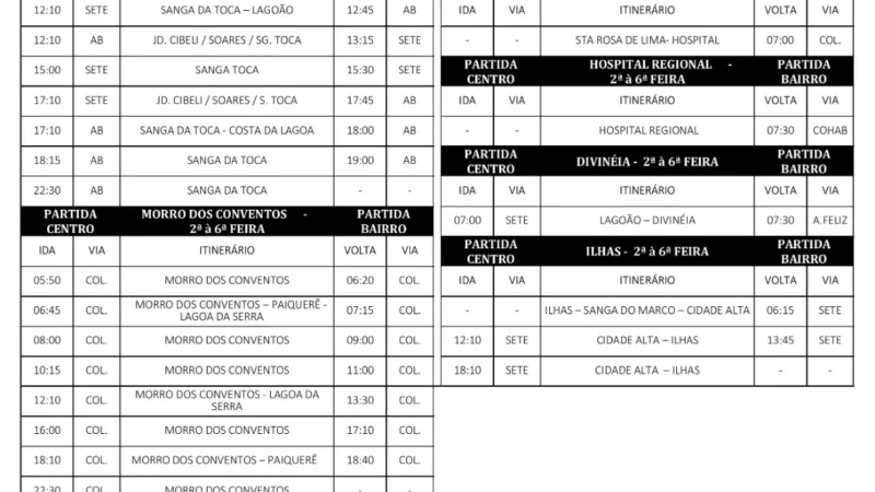 Horários das linhas de ônibus para o verão