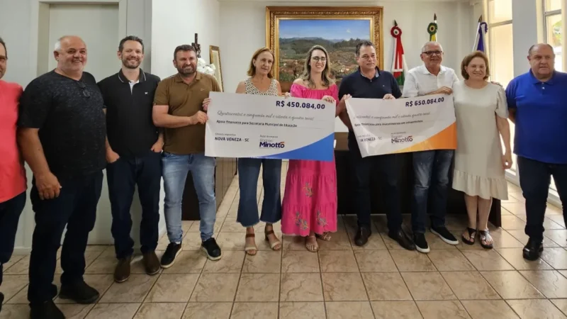 Deputado Minotto anuncia emenda de R$ 1,1 milhão para Nova Veneza em visita a prefeita Ângela Ghislandi