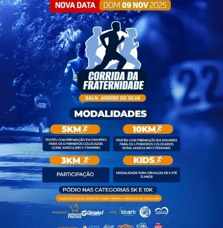 Corrida da Fraternidade une esporte e solidariedade em Araranguá