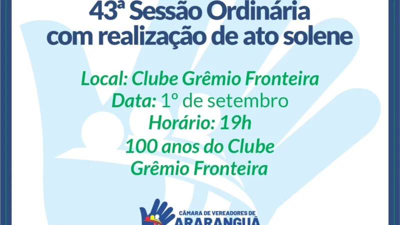 Câmara de Araranguá realiza 43ª sessão ordinária com atos solenes no Grêmio Fronteira