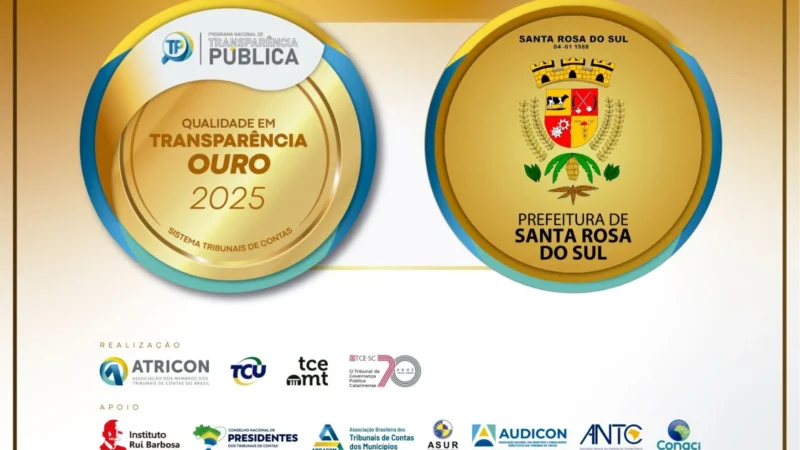 Prefeitura de Santa Rosa do Sul conquista Selo Ouro em Transparência Pública