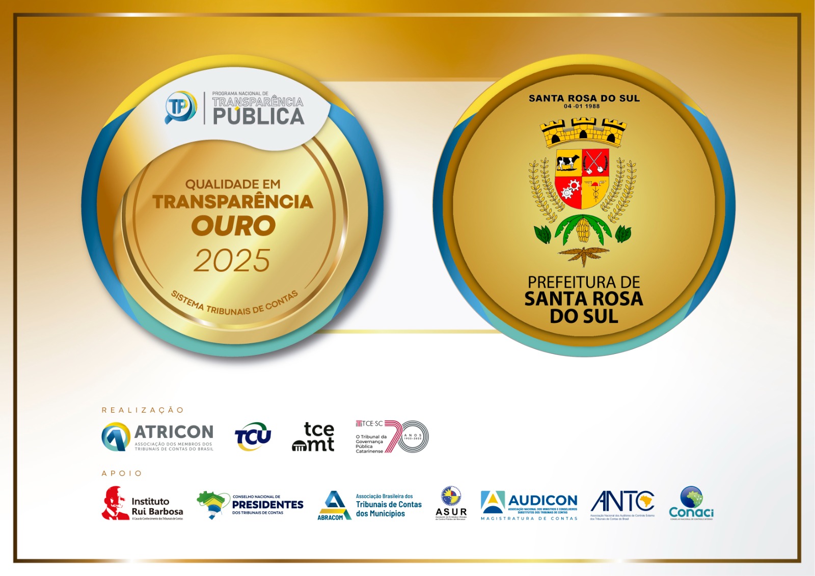 Prefeitura de Santa Rosa do Sul conquista Selo Ouro em Transparência Pública