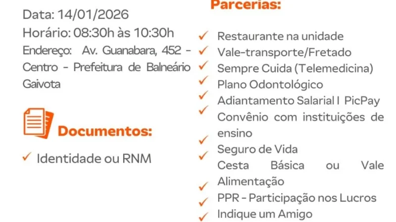 OPORTUNIDADE PARA INICIAR O ANO COM EMPREGO GARANTIDO