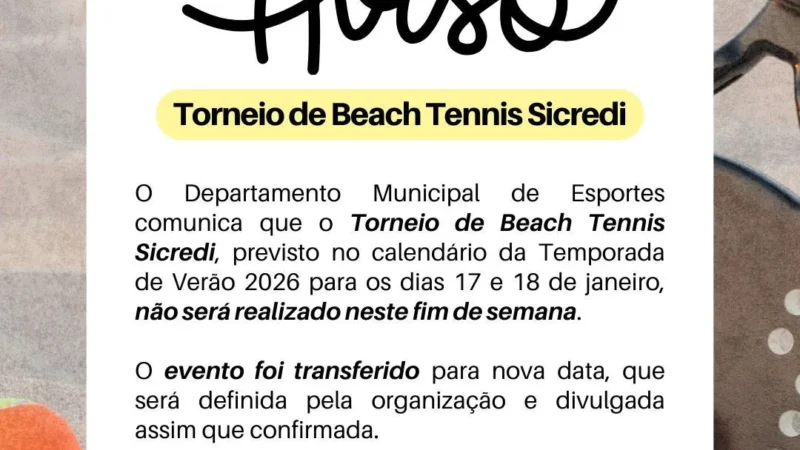 Torneio de Beach Tennis Sicredi é adiado em Balneário Arroio do Silva