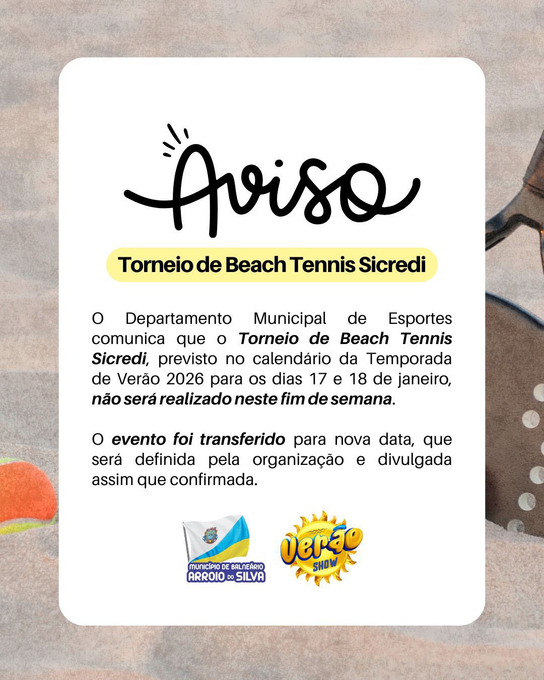 Torneio de Beach Tennis Sicredi é adiado em Balneário Arroio do Silva