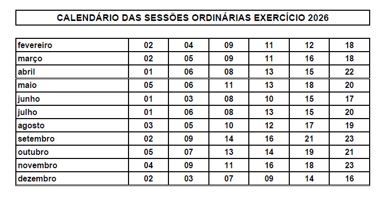 Câmara de Araranguá define calendário das sessões ordinárias de 2026