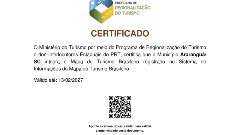 Araranguá consolida posição no turismo nacional e permanece há 5 anos no Mapa do Turismo Brasileiro