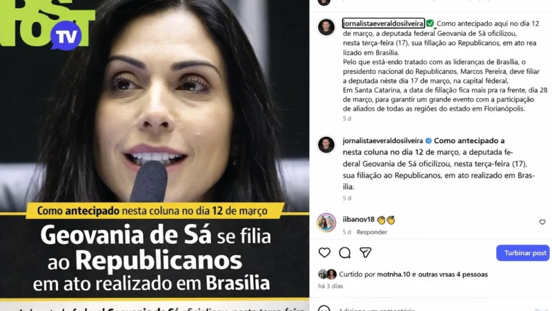 Geovania de Sá se filia ao Republicanos em ato realizado em Brasília