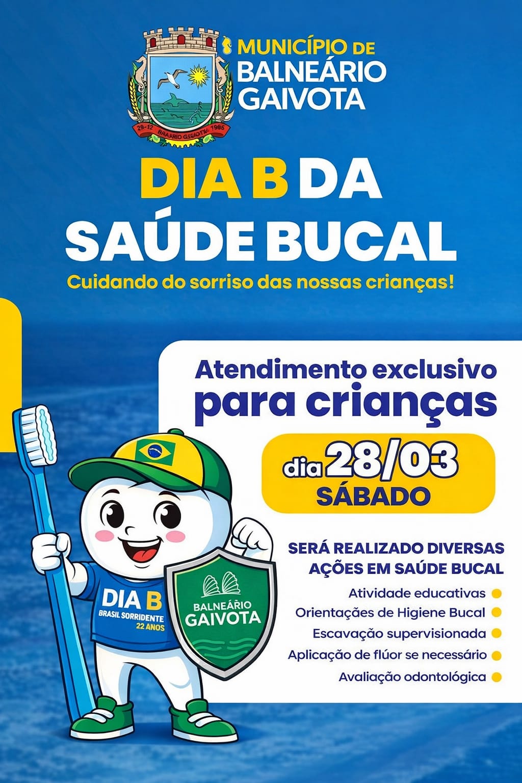 Dia B da Saúde Bucal leva atendimento gratuito para crianças em Balneário Gaivota