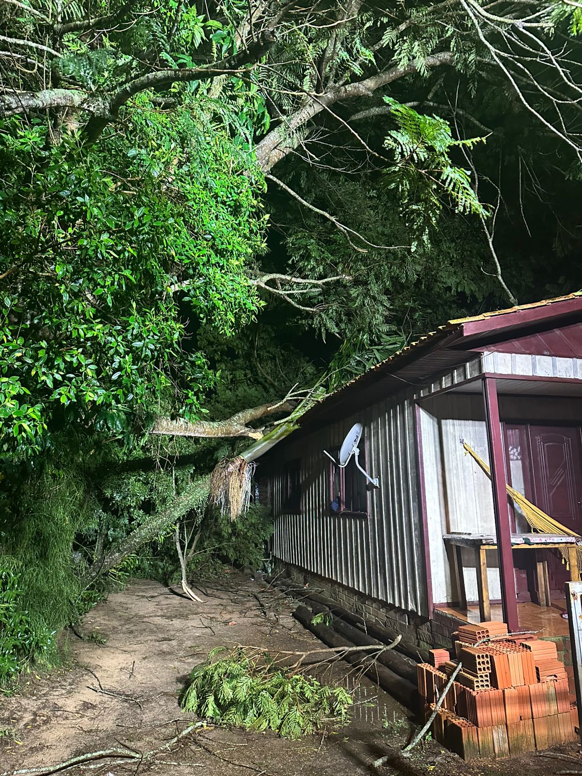 ÁRVORE CAI SOBRE CASA E MOBILIZA BOMBEIROS EM ARARANGUÁ