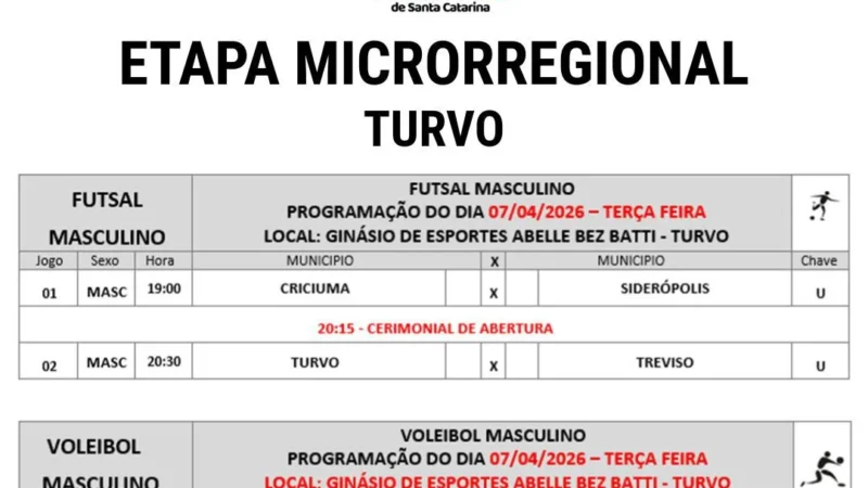 Turvo volta ao cenário esportivo e recebe etapa dos Joguinhos Abertos de SC