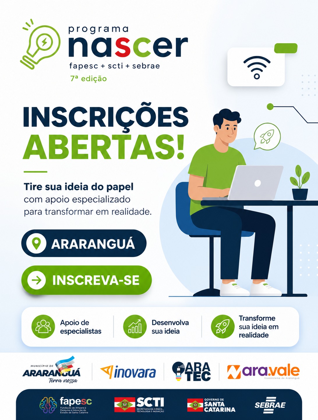 PROGRAMA NASCER 2026 ABRE INSCRIÇÕES E LEVA INCENTIVO À INOVAÇÃO PARA ARARANGUÁ