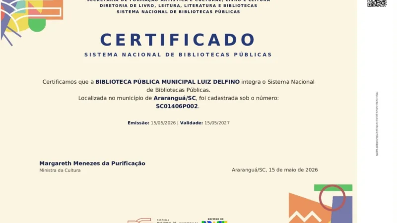 BIBLIOTECA LUIZ DELFINO PASSA A INTEGRAR O SISTEMA NACIONAL DE BIBLIOTECAS PÚBLICAS