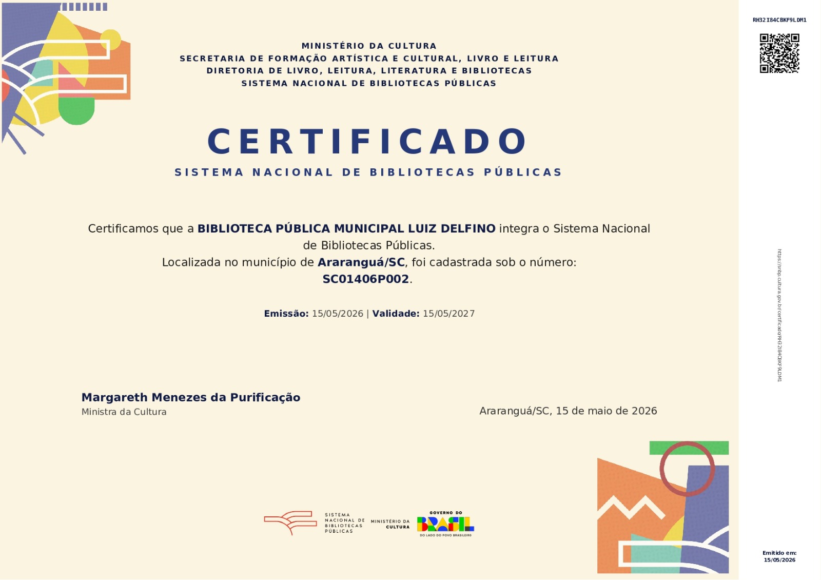 BIBLIOTECA LUIZ DELFINO PASSA A INTEGRAR O SISTEMA NACIONAL DE BIBLIOTECAS PÚBLICAS