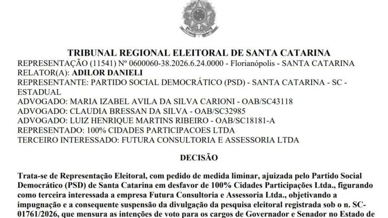 TRE-SC suspende divulgação da Pesquisa Futura por irregularidades no registro