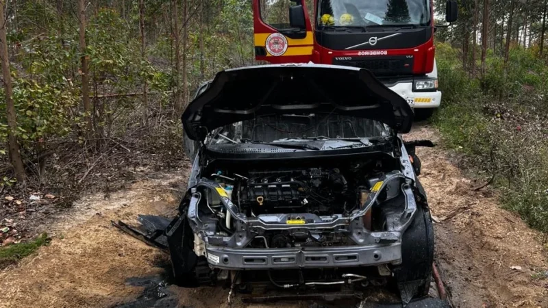 Carro é encontrado completamente tomado pelas chamas em área de eucaliptos em Balneário Arroio do Silva