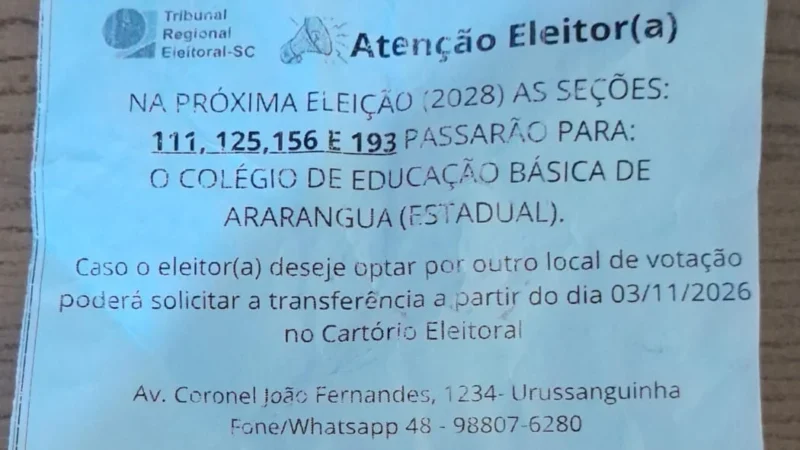 Seções eleitorais de Araranguá passarão para o Colégio de Educação Básica em 2028